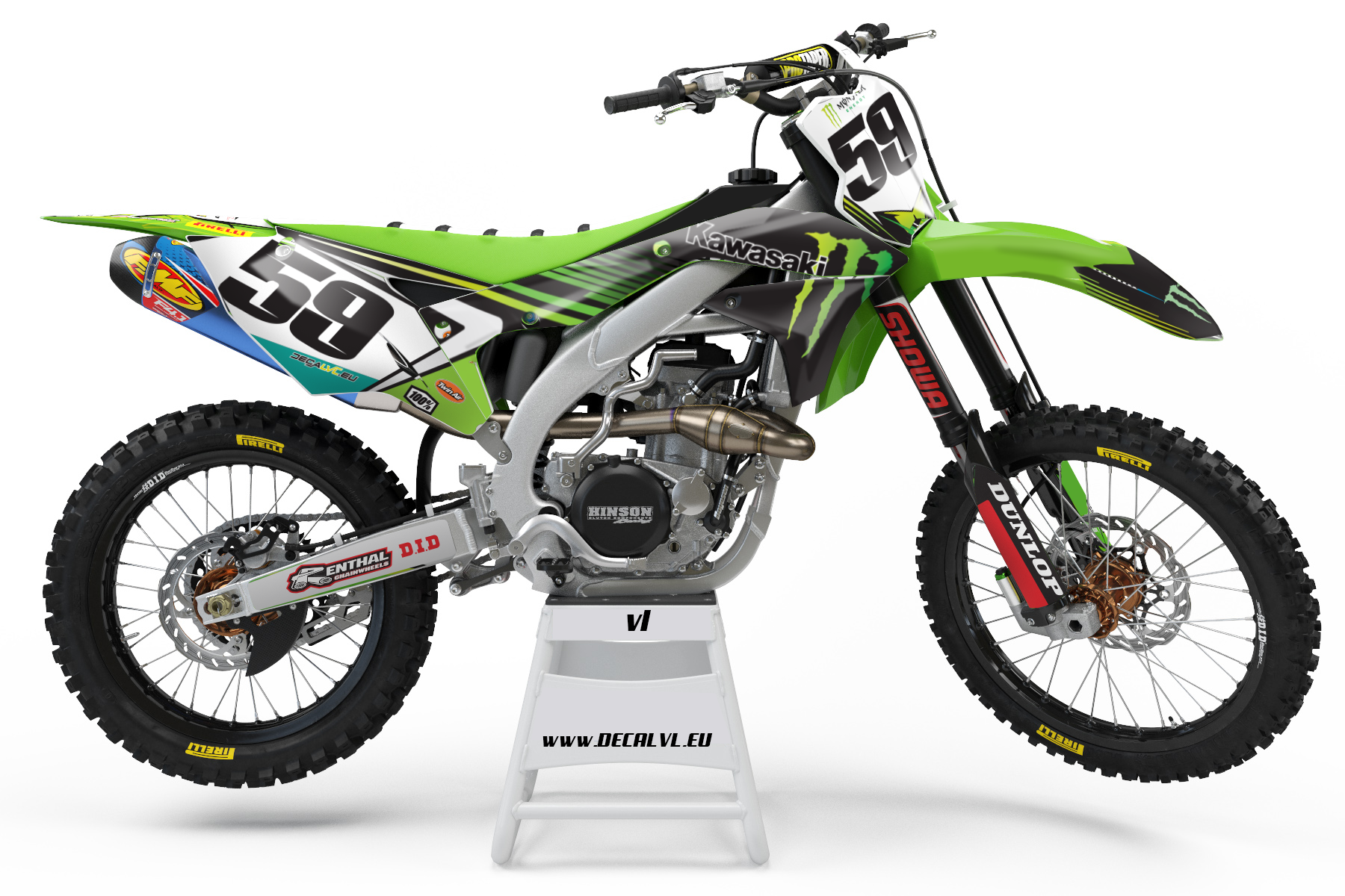 Kawasaki KX Tarrasarja “Green Flash” – Motocross Graphic Kit 2005–2025 | KX250 & KX450 Tarrat, Personoitu Nimi ja Numero
