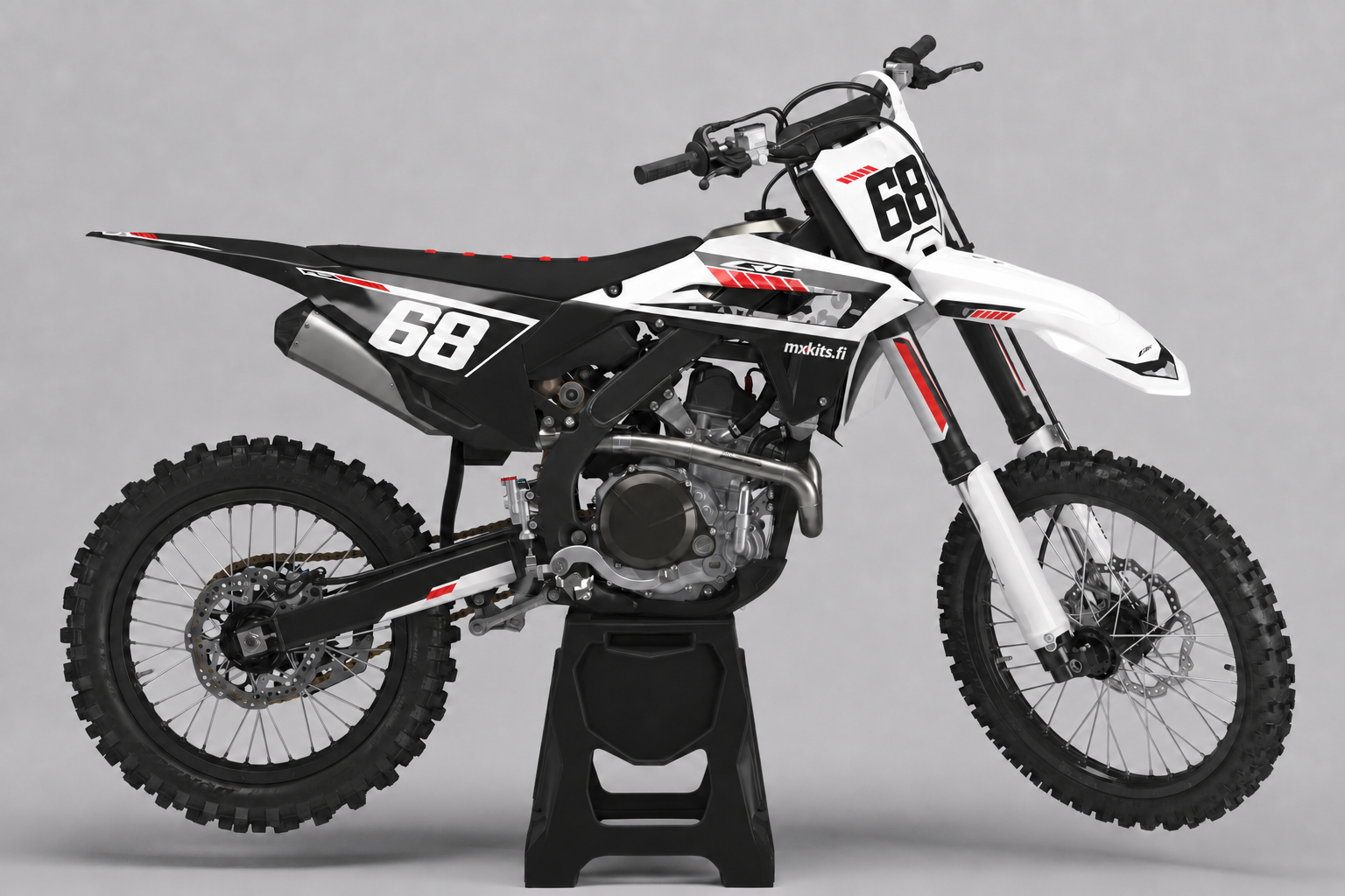 Honda Tulivarjo musta valkoinen ja punainen motocross-tarrasarja numerolla 68