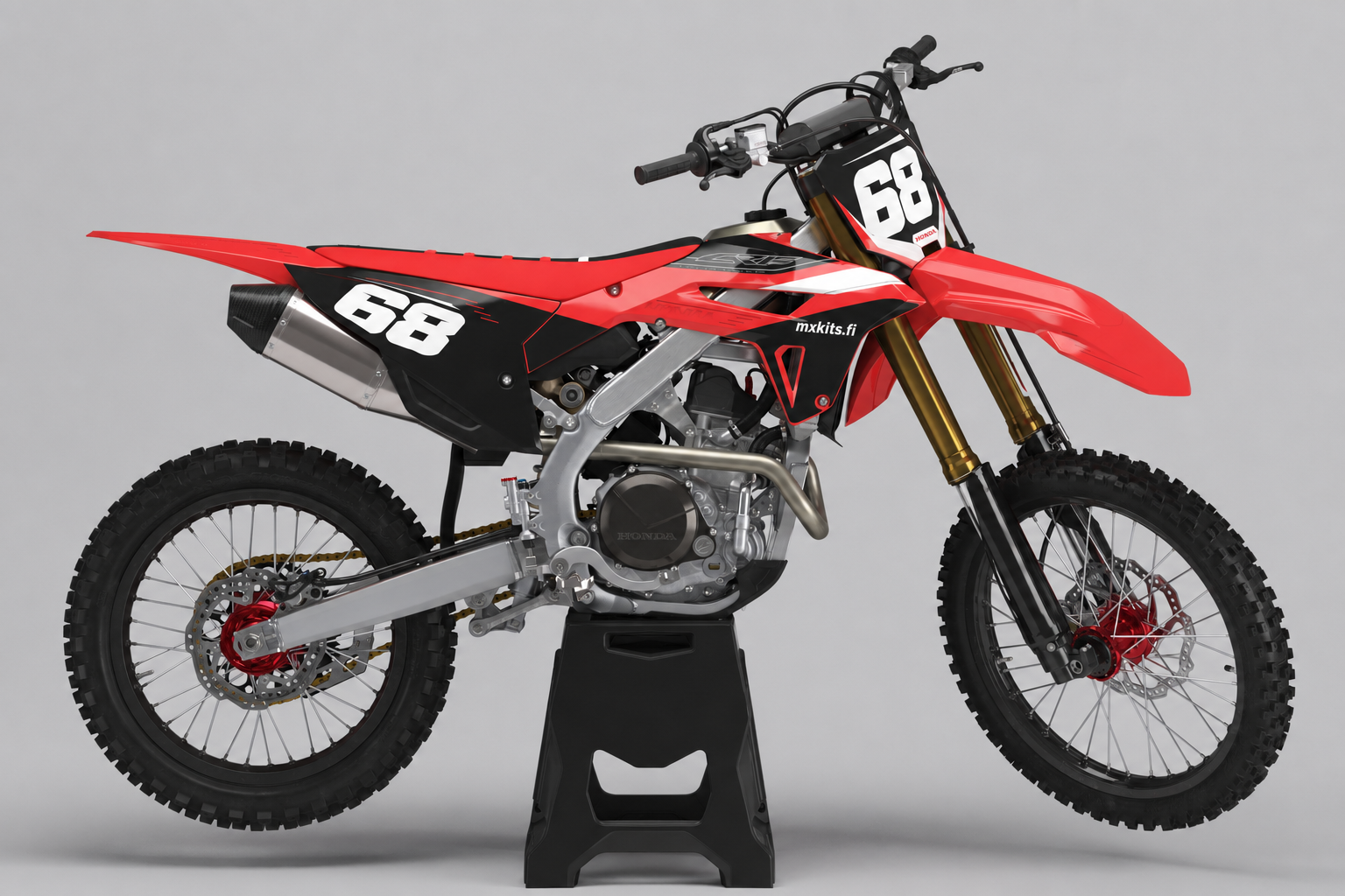 Honda Pääsyväylä punainen musta ja valkoinen personoitava motocross-tarrasarja numerolla 68