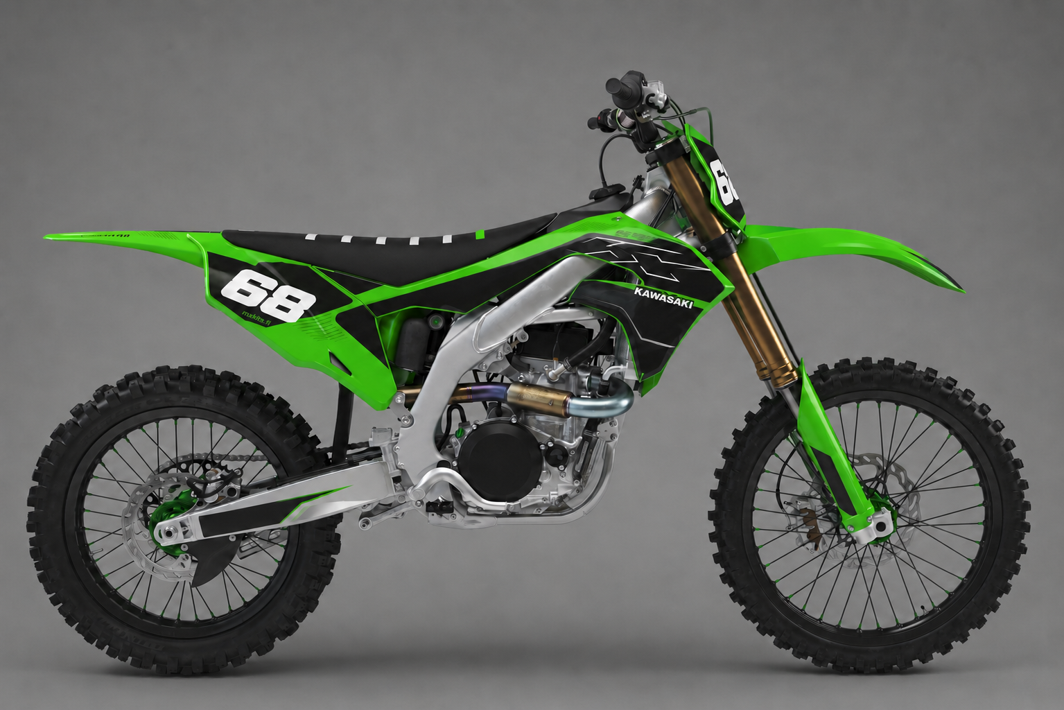 Kawasaki Mustasalpa vihreä musta sponsoriton motocross-tarrasarja numerolla 68