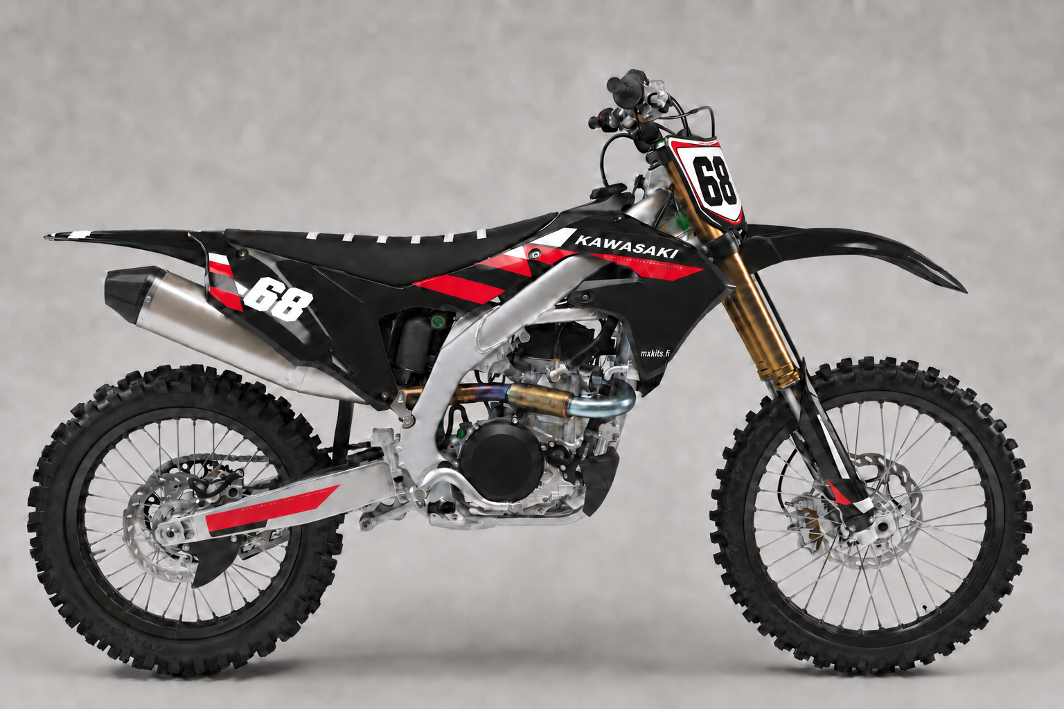 Kawasaki Punasektori musta punainen ja valkoinen motocross-tarrasarja numerolla 68