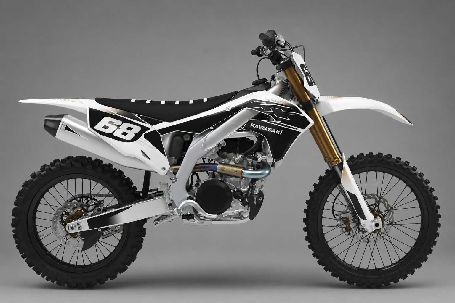 Kawasaki Valkohaamu valkoinen musta personoitava KX motocross-tarrasarja, numero 68