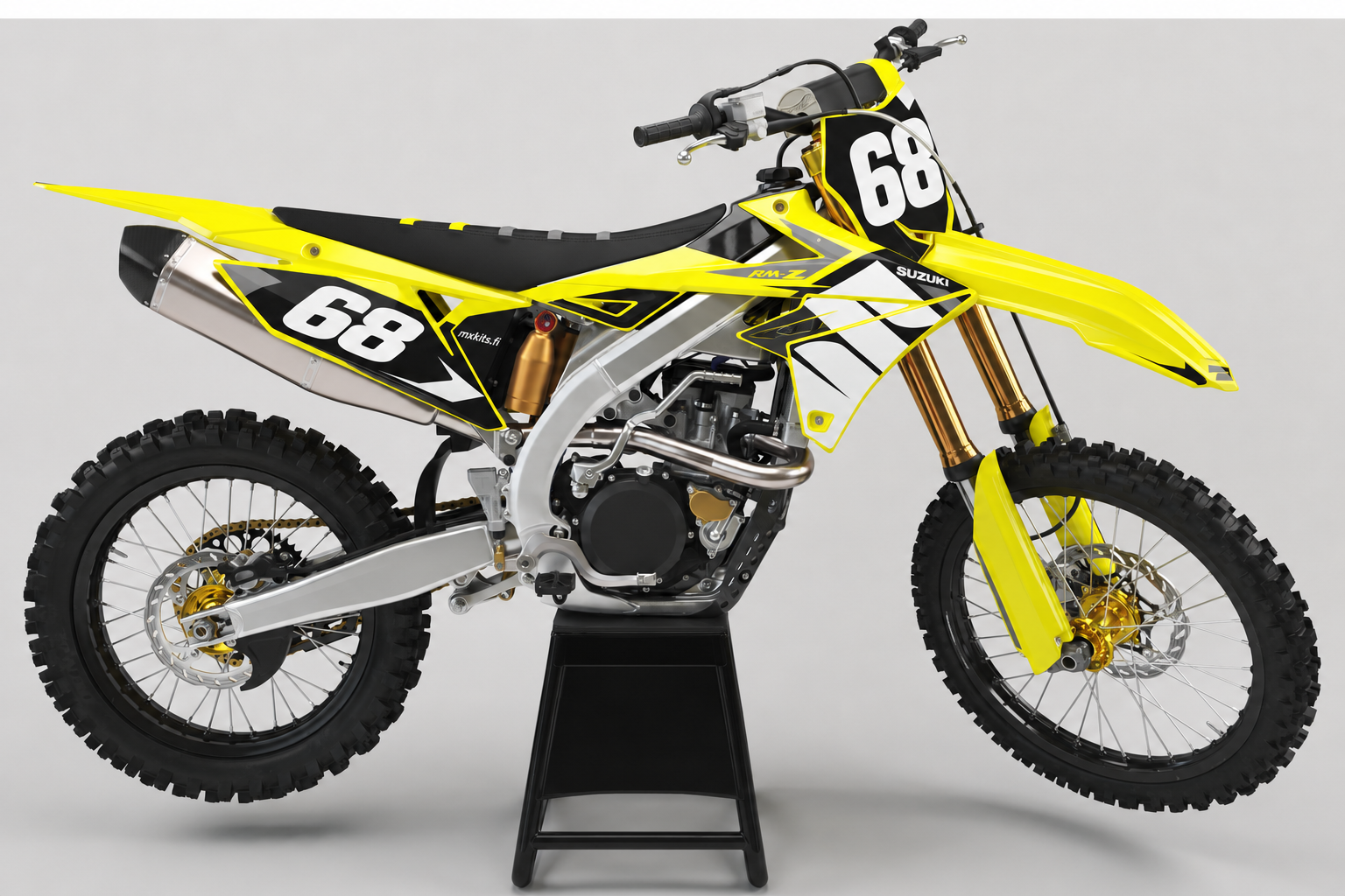 Suzuki Ratapaino keltainen personoitava RM-Z motocross-tarrasarja numerolla 68