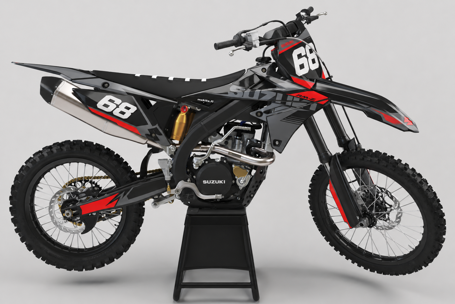 Suzuki Teräskiito teräksenharmaa personoitava RM-Z motocross-tarrasarja numerolla 68