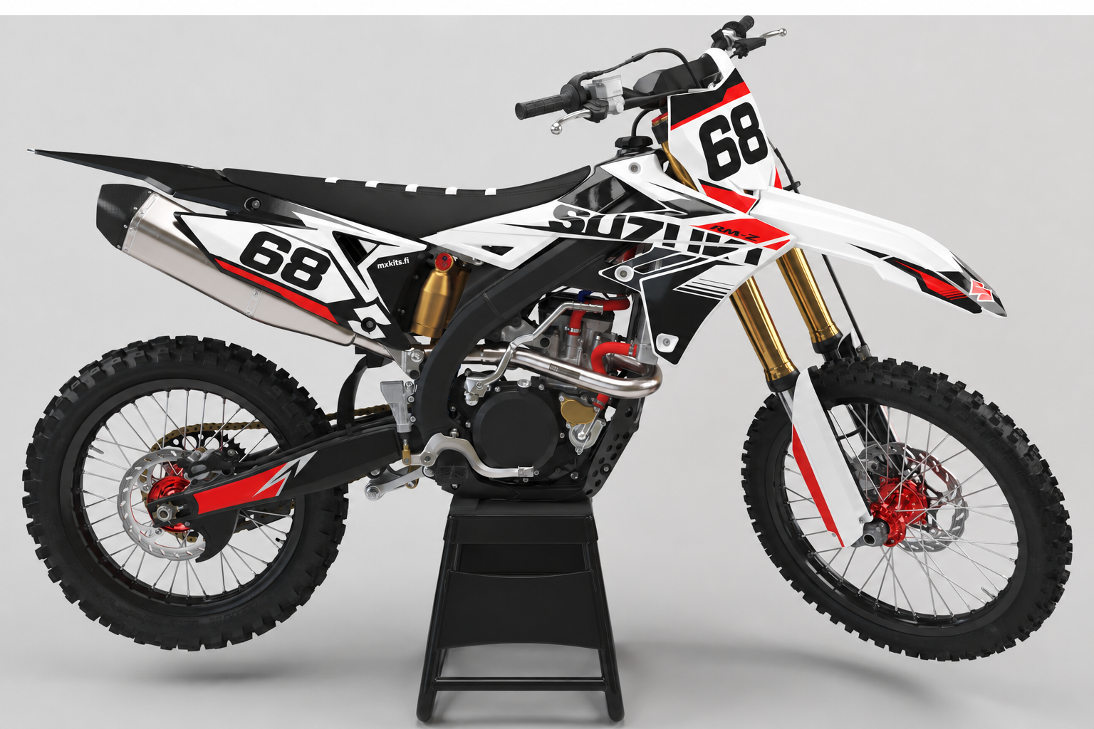 Suzuki Valkokiito valkoinen personoitava RM-Z motocross-tarrasarja numerolla 68