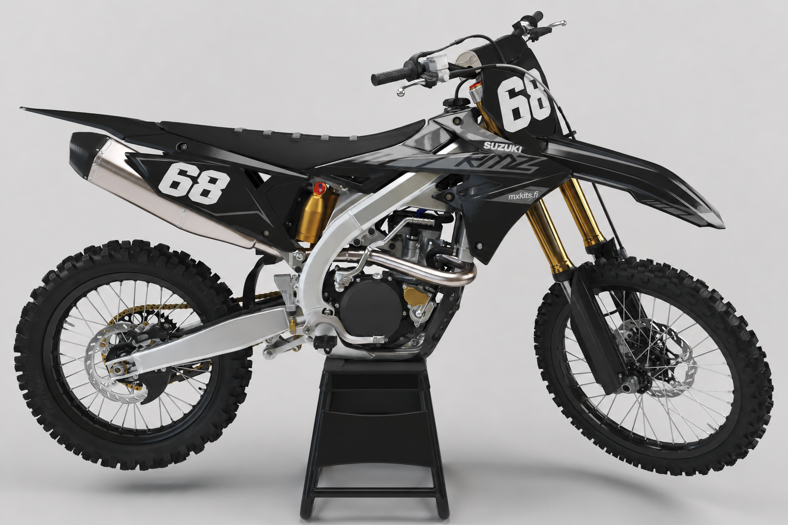 Suzuki Yölähtö tumma personoitava RM-Z motocross-tarrasarja numerolla 68